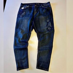 Avenue Denim Embroidered Blue Rose Skinny Jeans